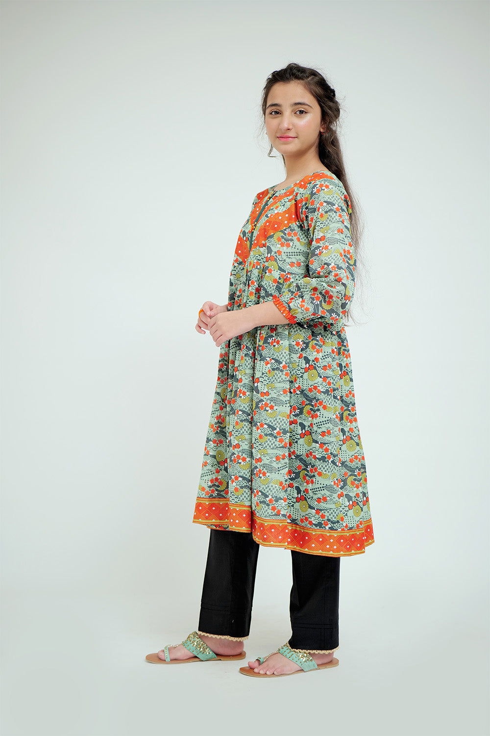 GAA-02625 | Green & Multicolor | Casual Kurta | Cotton  Lawn Printed