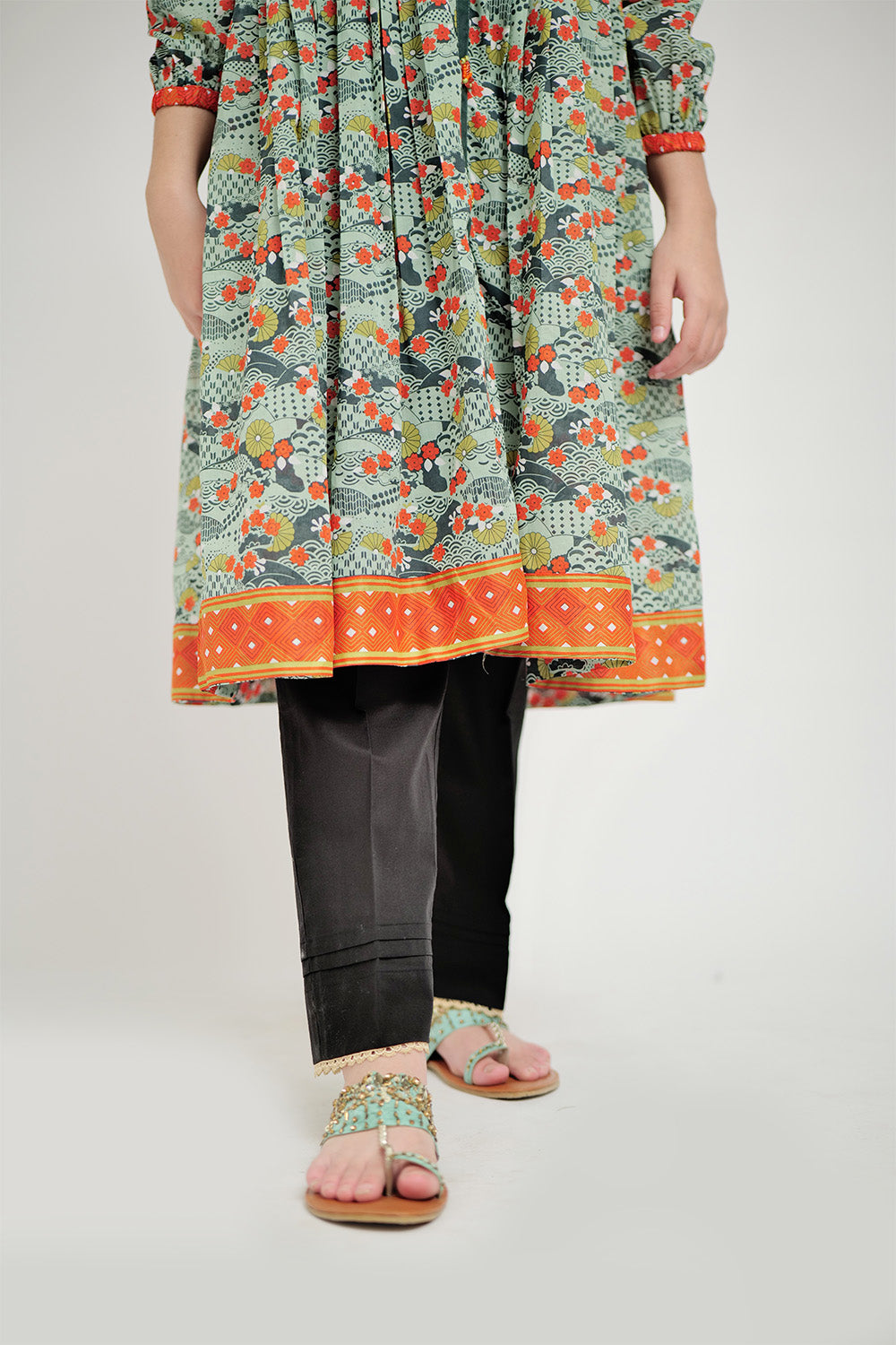 GAA-02625 | Green & Multicolor | Casual Kurta | Cotton  Lawn Printed
