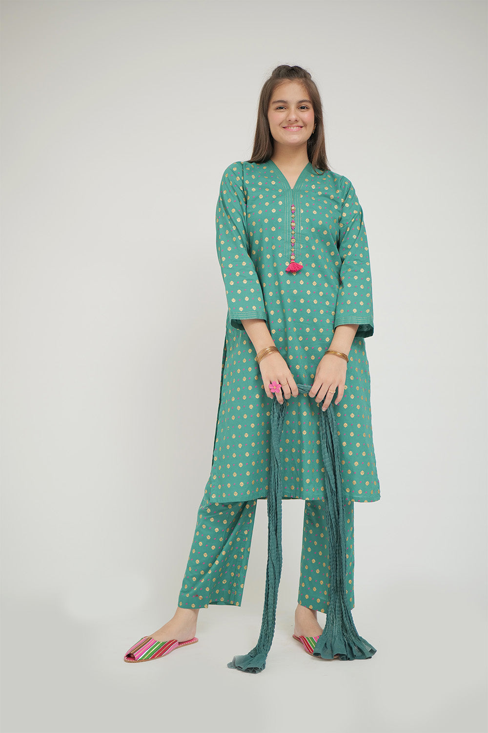 GAD-02652 | Turquoise Green | Casual 3 Piece Suit   | Cotton Cambric
