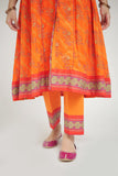 GBD-02649 | Orange & Gold | Casual Plus 3 Piece Suit  | Cotton Lawn Printed