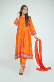 GBD-02649 | Orange & Gold | Casual Plus 3 Piece Suit  | Cotton Lawn Printed