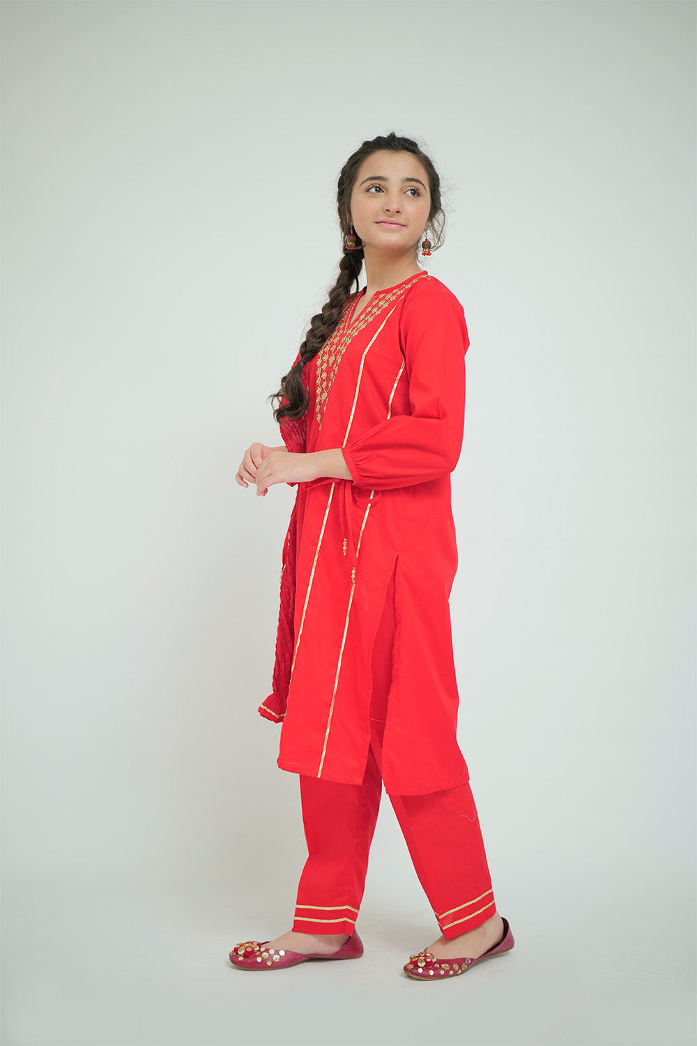GAD-02663 | Red | Casual 3 Piece Suit   | Cotton Cambric