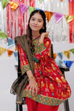 GBD-02530 | Red & Gold | Casual Plus 3 Piece Suit  | Cotton Gold Print Lawn