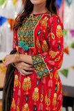GBD-02530 | Red & Gold | Casual Plus 3 Piece Suit  | Cotton Gold Print Lawn