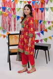 GBD-02530 | Red & Gold | Casual Plus 3 Piece Suit  | Cotton Gold Print Lawn