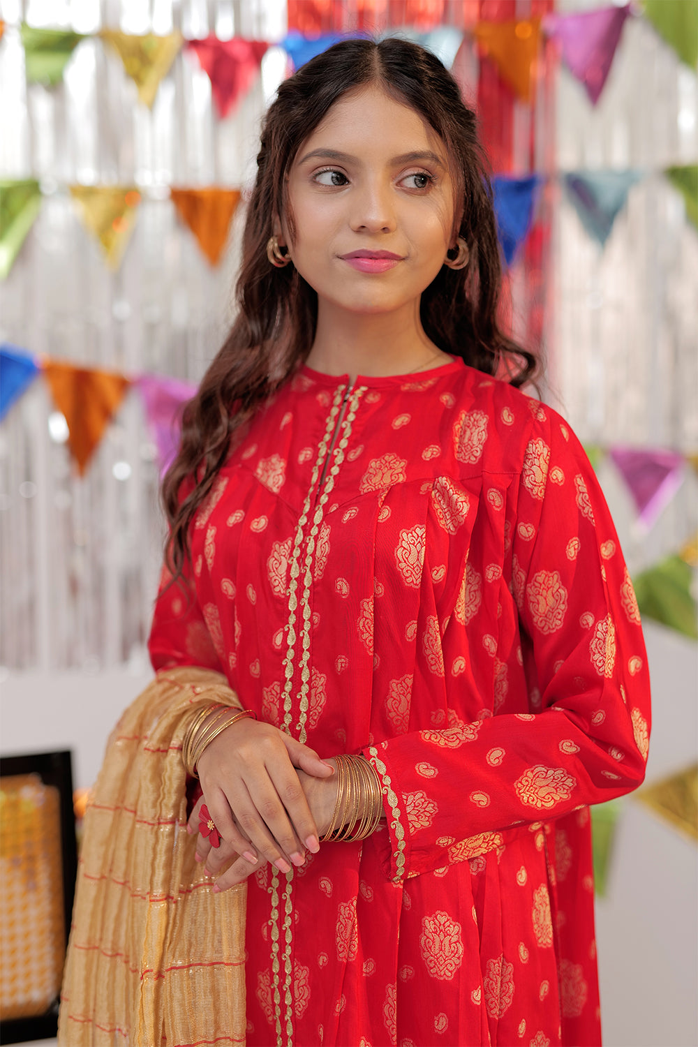 GBD-02604 | Red & Gold | Casual Plus 3 Piece Suit  | Viscose Cotton Dobby Jacquard