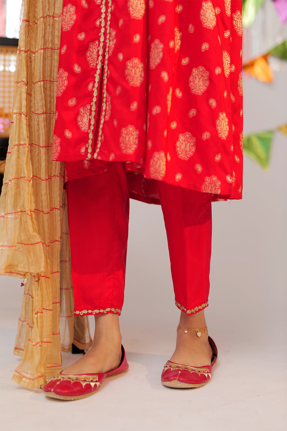 GBD-02604 | Red & Gold | Casual Plus 3 Piece Suit  | Viscose Cotton Dobby Jacquard