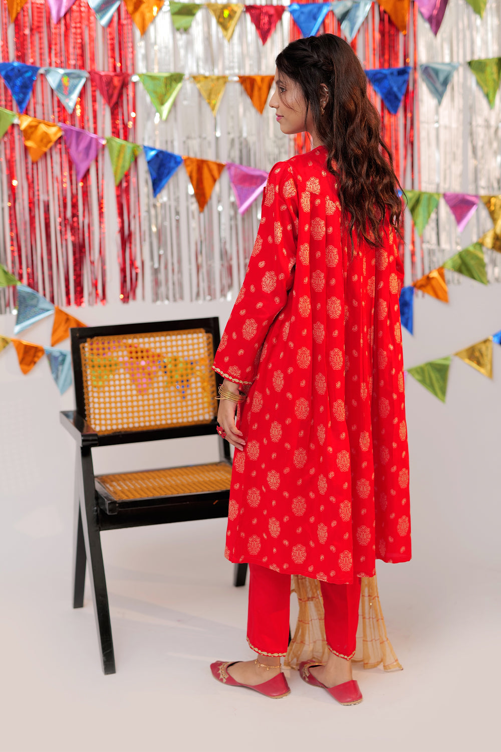 GBD-02604 | Red & Gold | Casual Plus 3 Piece Suit  | Viscose Cotton Dobby Jacquard