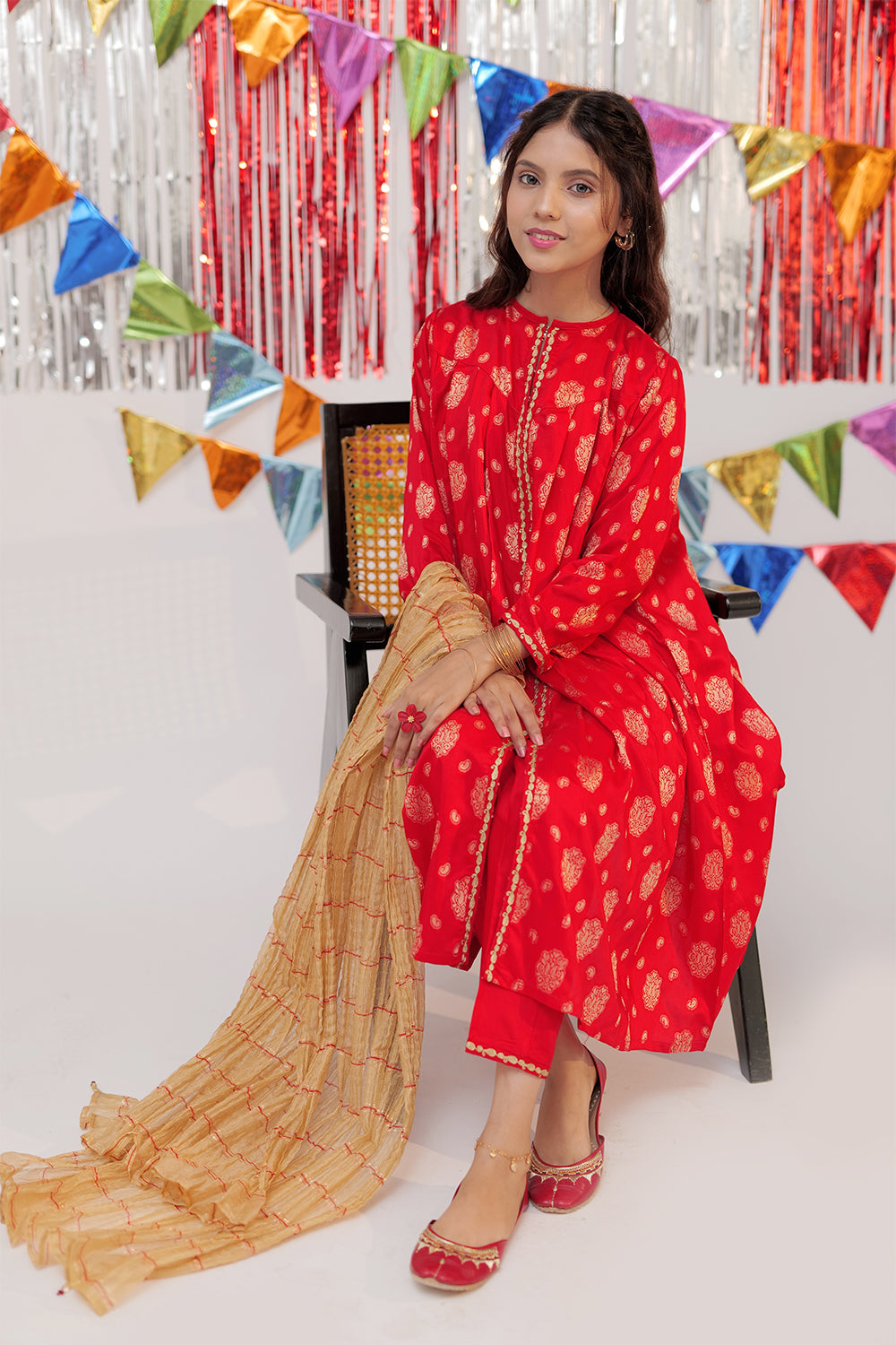 GBD-02604 | Red & Gold | Casual Plus 3 Piece Suit  | Viscose Cotton Dobby Jacquard