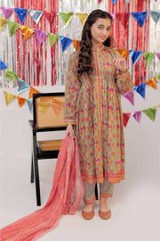 GBD-02610 | Grey & Multicolor | Casual Plus 3 Piece Suit  | Cotton Gold Print Lawn