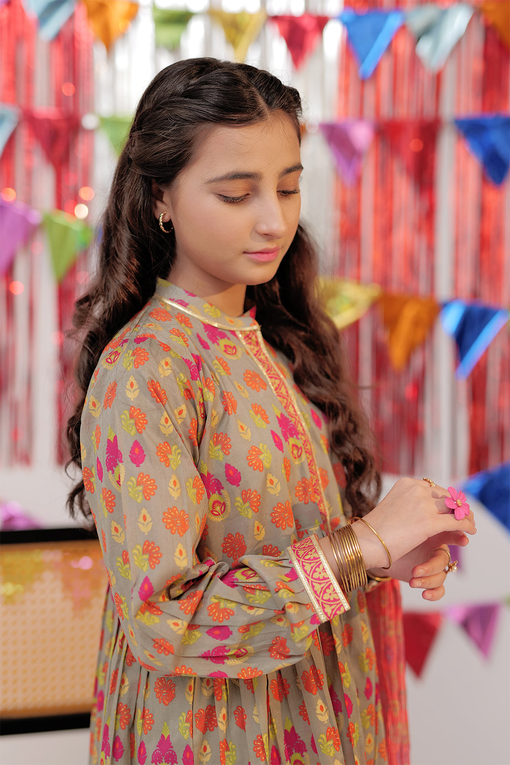 GBD-02610 | Grey & Multicolor | Casual Plus 3 Piece Suit  | Cotton Gold Print Lawn