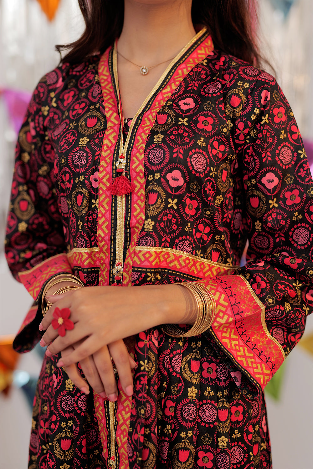 GBD-02557 | Black & Multicolor | Casual Plus 3 Piece Suit  | Cotton Gold Print Lawn