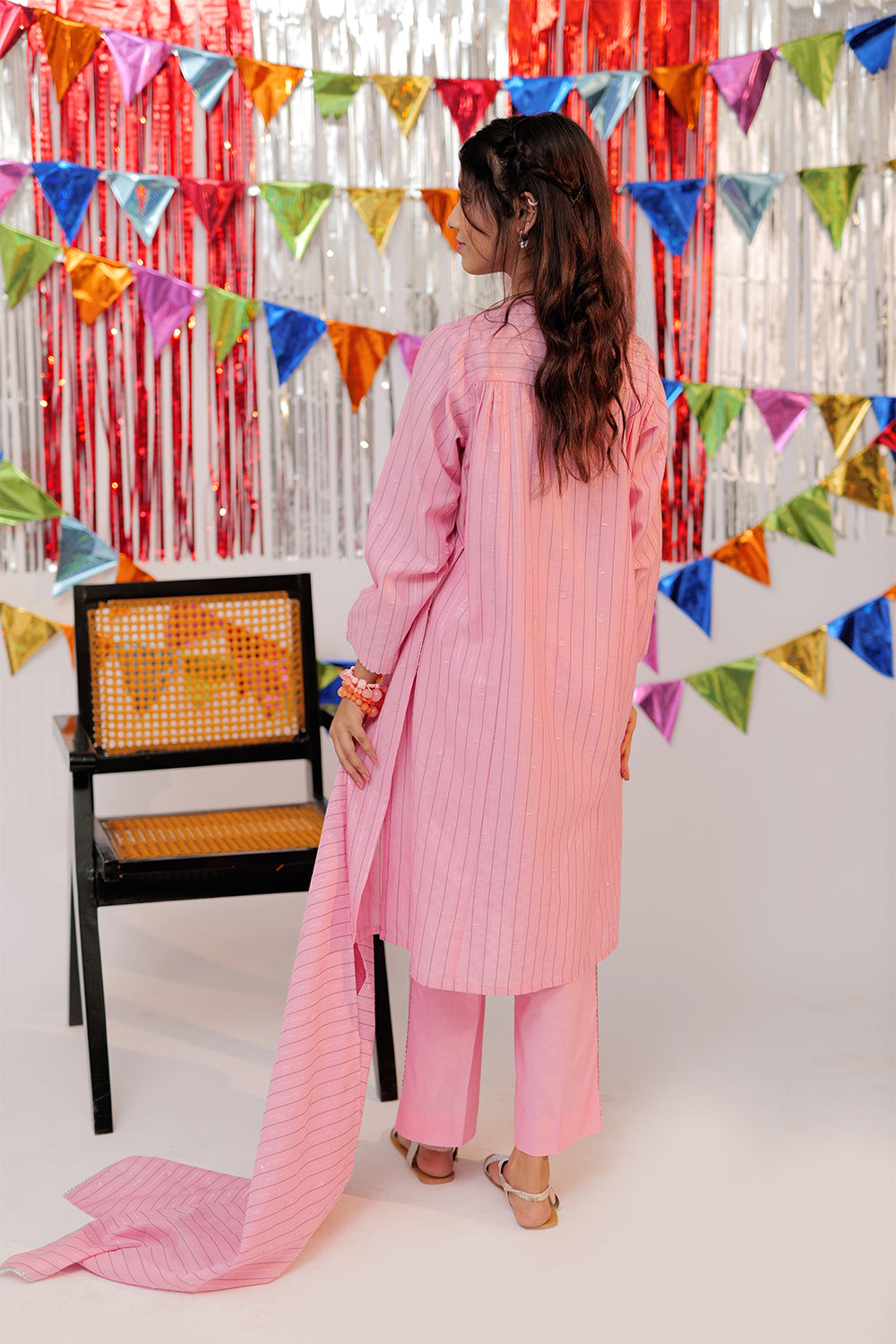 GBD-02603 | Pink & Silver | Casual Plus 3 Piece Suit  | Cotton Dobby Jacquard