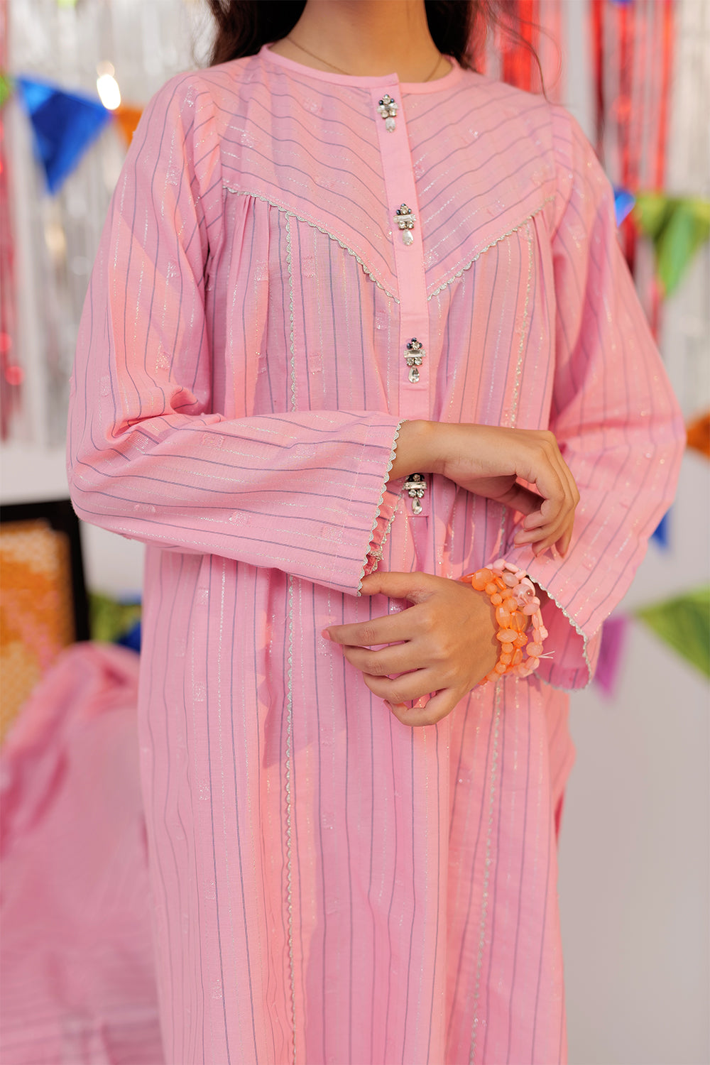 GBD-02603 | Pink & Silver | Casual Plus 3 Piece Suit  | Cotton Dobby Jacquard