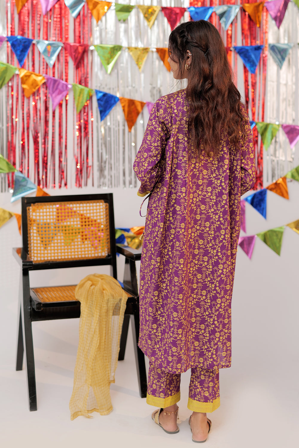 GBC-02527 | Purple & Gold | Casual Plus 3 Piece Suit  | Cotton Gold Print Lawn