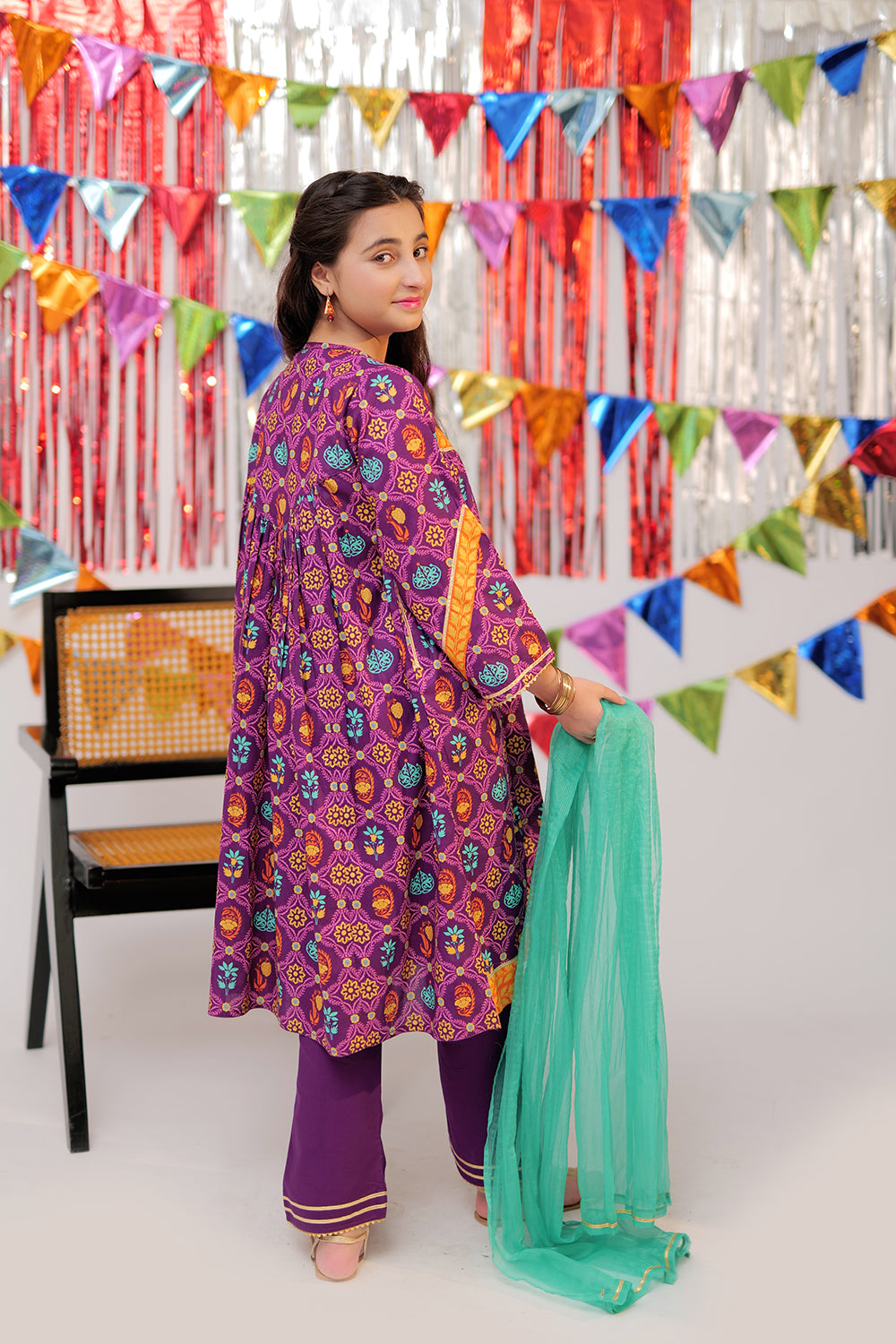 GBD-02529 | Purple & Gold | Casual Plus 3 Piece Suit  | Cotton Gold Print Lawn