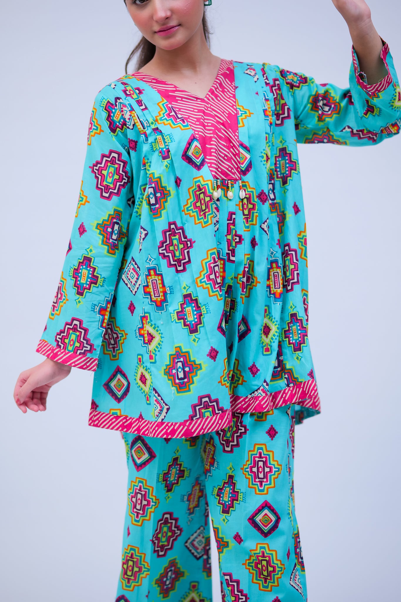 GAC-02717 | Sea Green & Multicolor | Casual 2 Piece Suit  | Cotton Lawn Printed