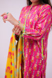 GAD-02748 | Shocking Pink & Multicolor | Casual 3 Piece Suit | Cotton  Lawn Printed