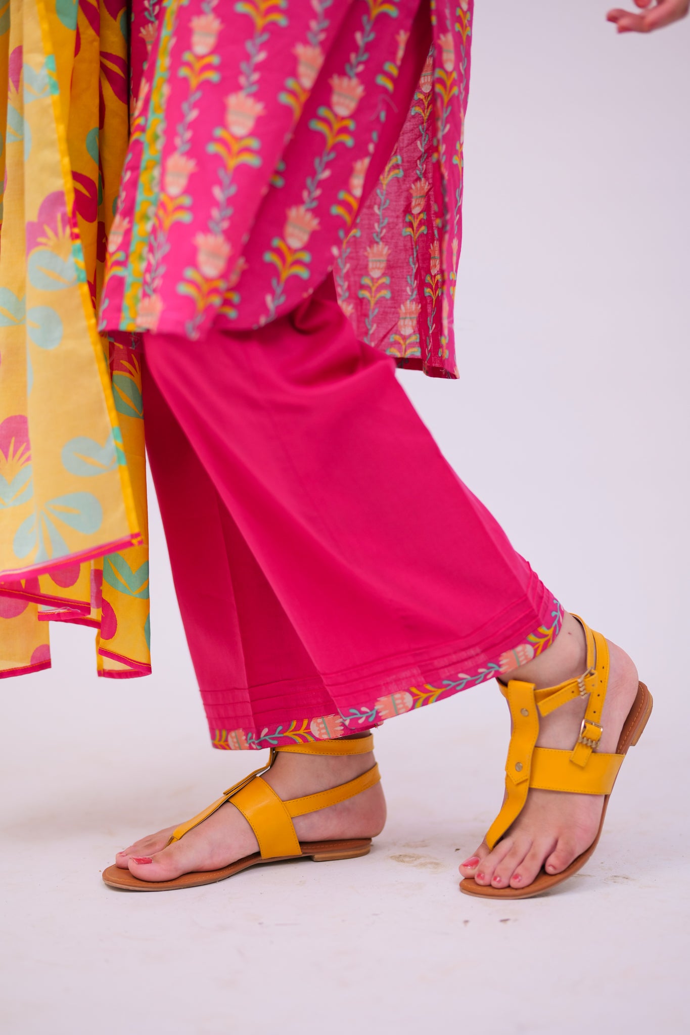GAD-02748 | Shocking Pink & Multicolor | Casual 3 Piece Suit | Cotton  Lawn Printed
