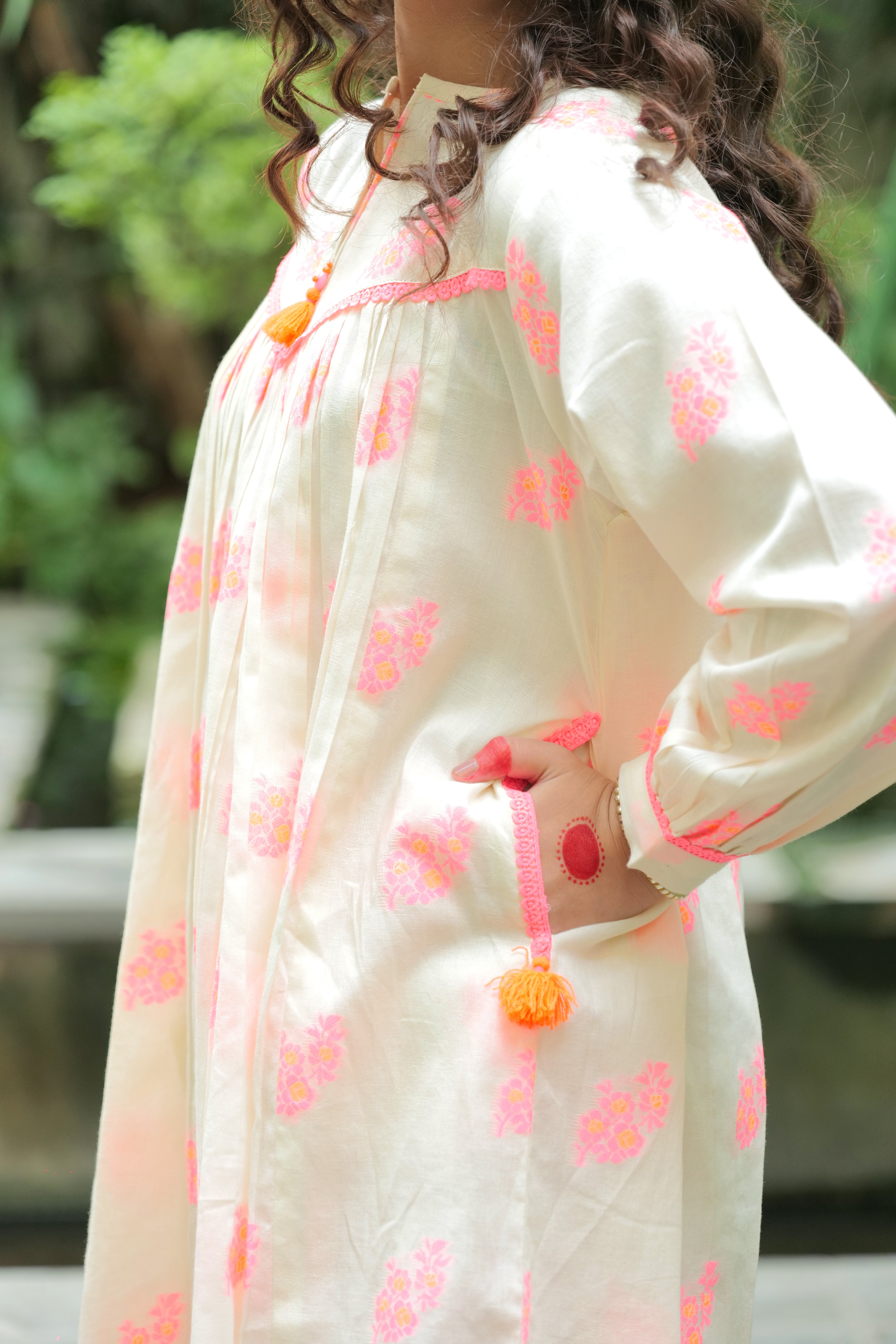 GAD-02583 | Beige & Neon | Casual Plus 3 Piece Suit  | Cotton Jacquard Neon Shade