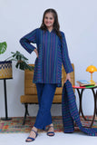 GAD-02832 | Blue & Multicolor | Casual 3 Piece Suit | Karandi Fabric Dobby Jacquard