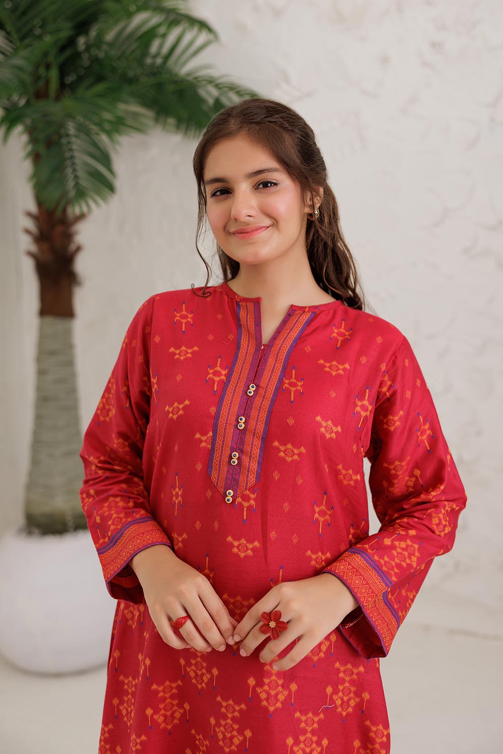 GAD-03061 | Red & Multicolor | Casual 3 Piece Suit | Cotton Jacquard