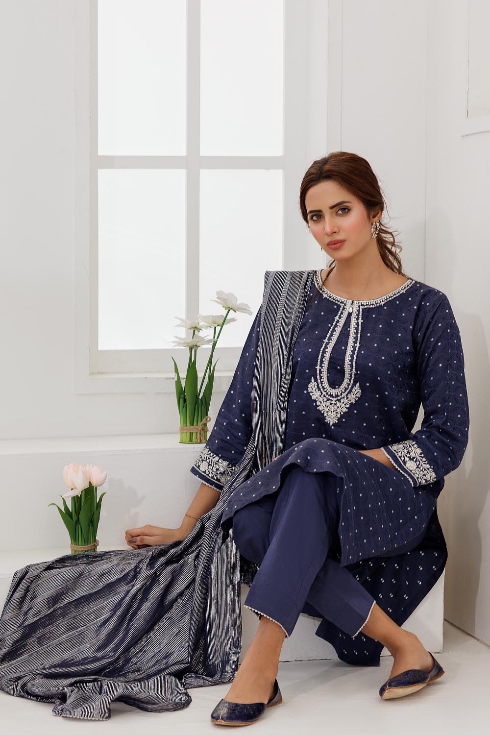 LBD-02867 | Blue & Silver | Casual Plus 3 Piece Suit | Cotton Viscose Filament Jacquard