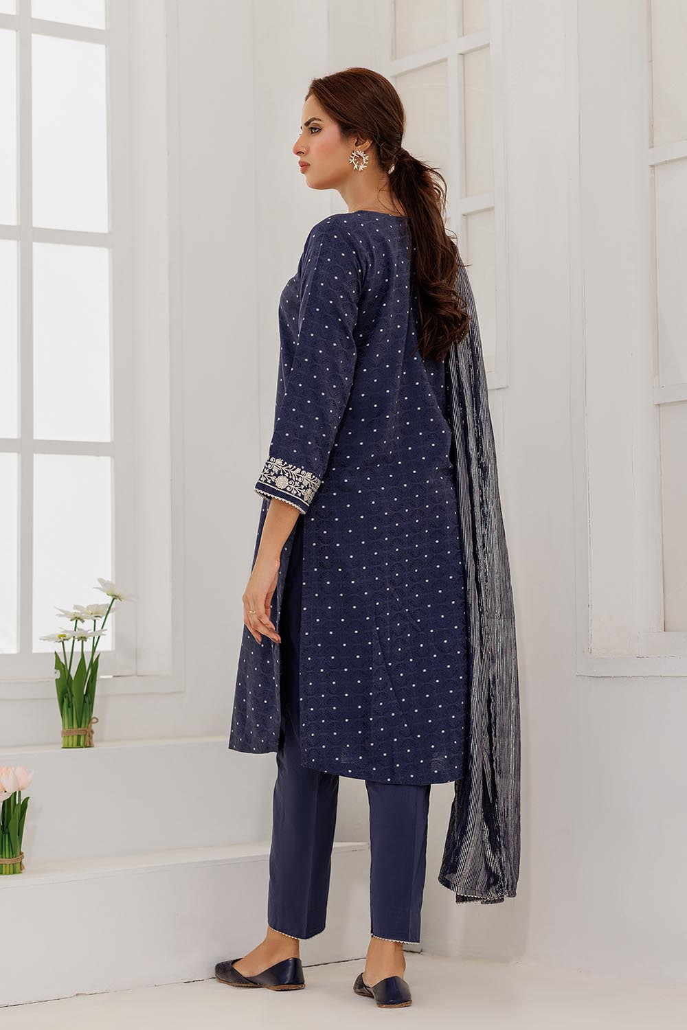 LBD-02867 | Blue & Silver | Casual Plus 3 Piece Suit | Cotton Viscose Filament Jacquard