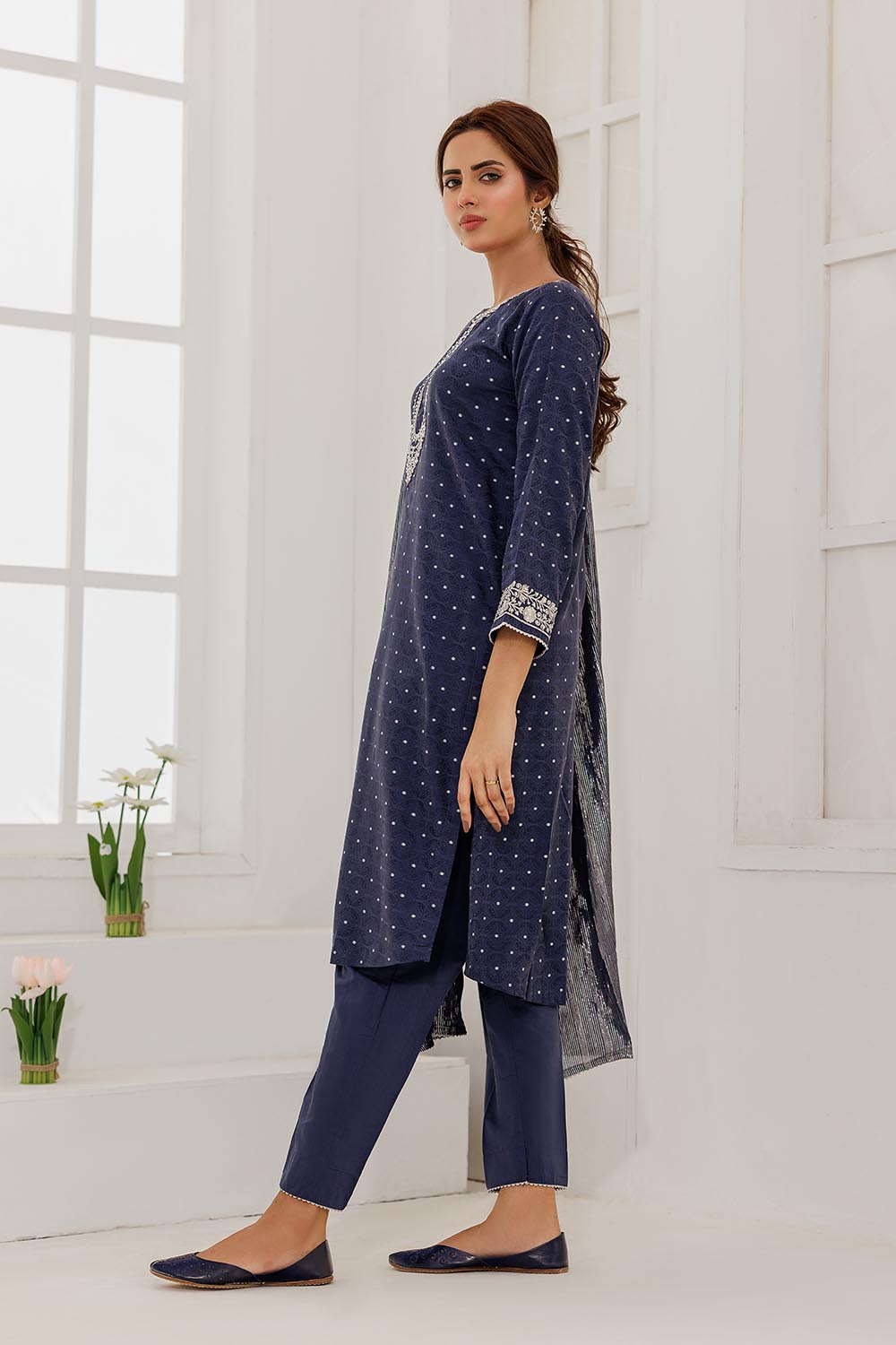 LBD-02867 | Blue & Silver | Casual Plus 3 Piece Suit | Cotton Viscose Filament Jacquard