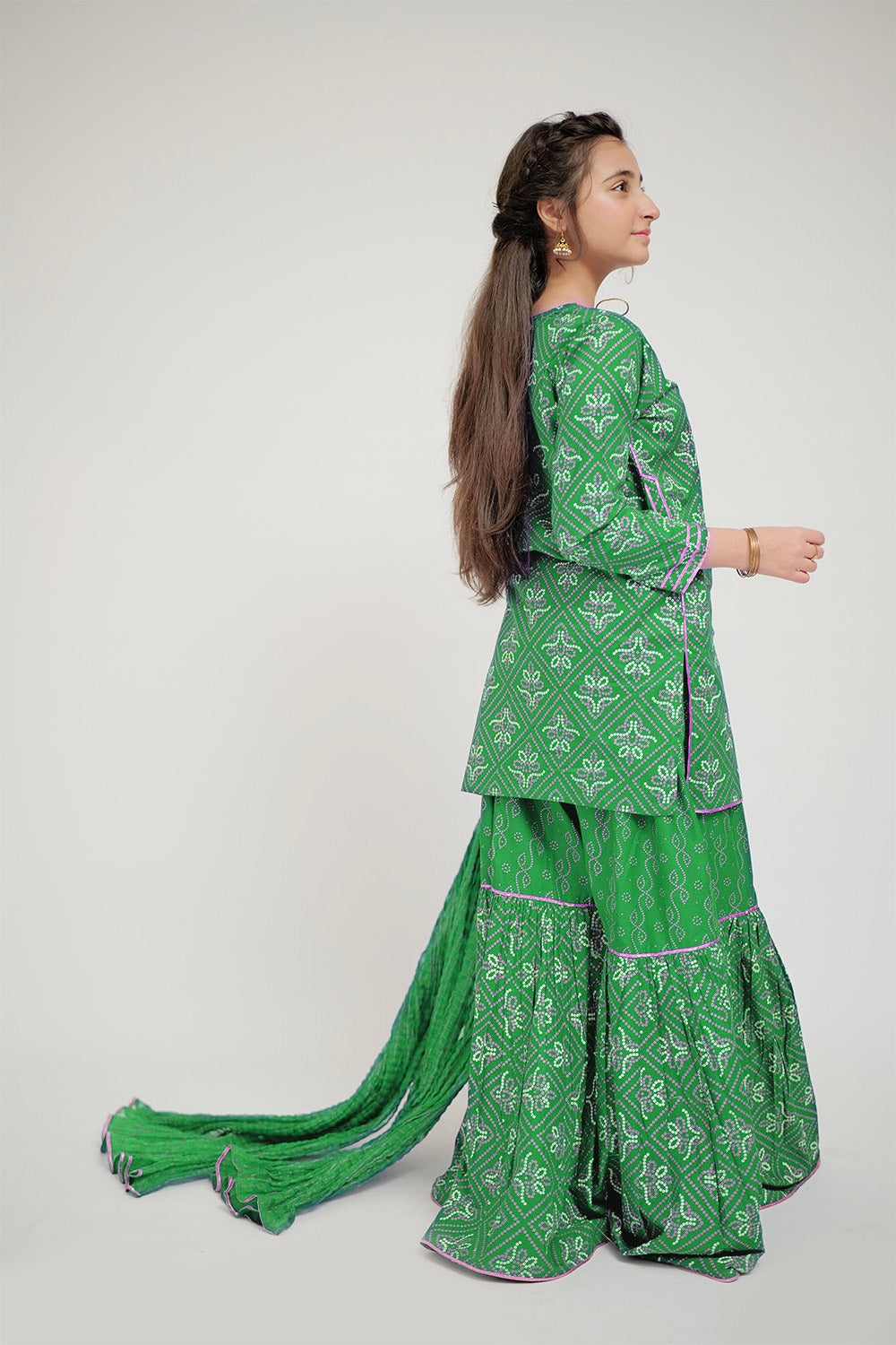 GAD-02655 | Green & Golden  | Casual 3 Piece Suit | Cotton Cambric