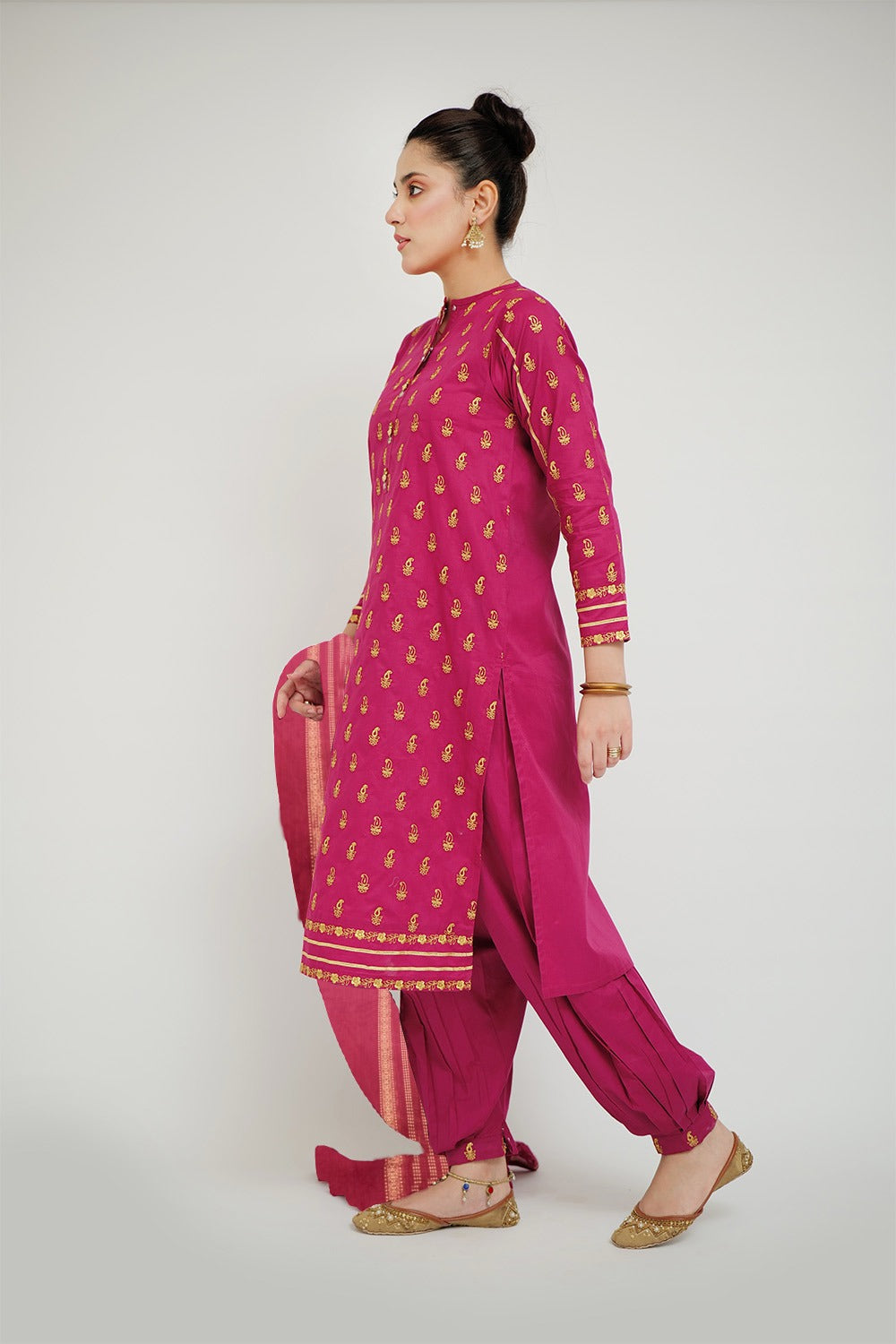 LAD-02658 | Magenta | Casual 3 Piece Suit  | Cotton Cambric