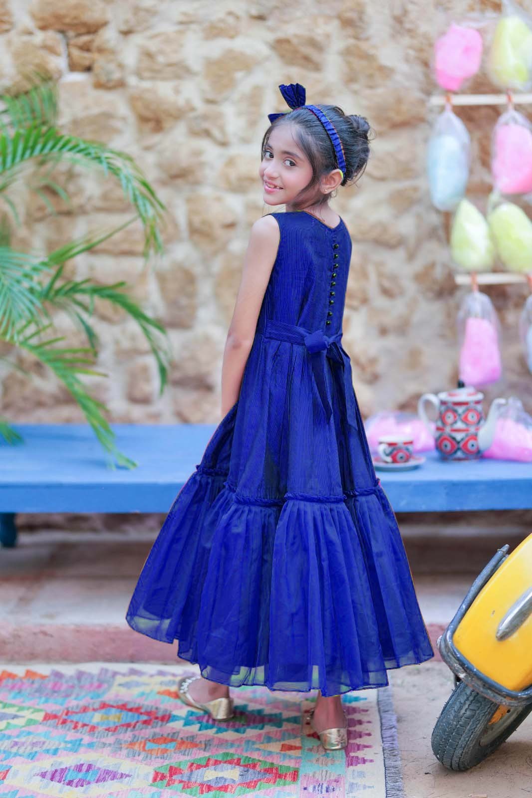 KDD-03097 | Navy Blue & Gold | Formal 3 Piece Suit | Viscose Chambray Katan
