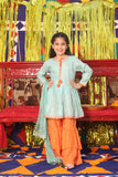 Formal 3 Piece Suit | Pure Banarsi  Viscose Checks | Sea Green & Orange | KDD-01812