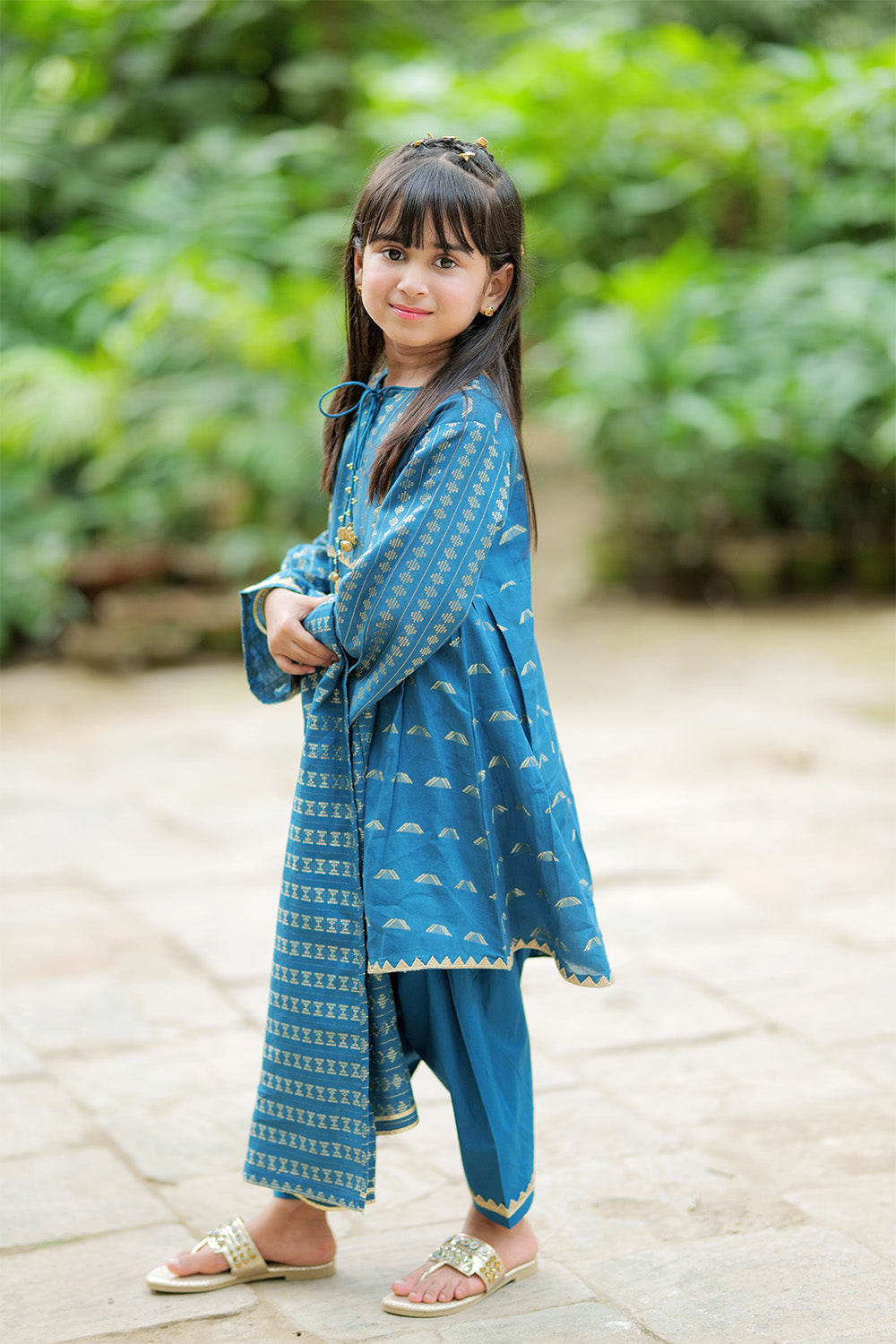 Casual Plus 3 Piece Suit | Cotton  Jacquard Dobby | Blue & Multicolor | KBD-02038