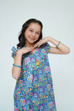 Kids Casual Dress | Blue & MultiColor | Casual 2 Piece Suit | Cotton Digital Lawn Printed | KAC-03526