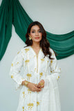 Women Casual Dress | White & Gold | Casual Plus 3 Piece Suit | Cotton Lawn Glitter Print | LBD-03518