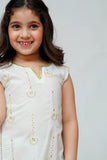 Kids Casual Dress | White & Gold | Casual 3 Piece Suit | Cotton Plain Emb | KAD-03510