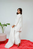 Girls Casual Dress | White & Silver | Casual 3 Piece Suit  | Cotton Plain Emb | GAD-03519