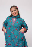 Girls Winter Dress | Turquoise Green & MultiColor | Casual 3 Piece Suit  | Cotton Karandi Printed | GAD-03635