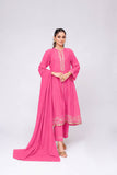 Women Winter Dress | Shocking Pink & Gold | Casual 3 Piece Suit | Cotton Masuri Karandi | LAD-03618