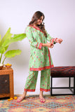 Girls Eid Dress | Perot Green & Multicolor | Casual 2 Piece Suit  | Cotton Lawn Printed | GAC-03378