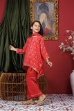 Kids formal clothes | Peach & gold | Formal 3 Piece Suit | Viscose Raw-Silk | KDD-03051