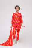 Kids Winter dress | Red & Multicolor | Casual 3 Piece Suit | Cotton Khaddar Printed | KAD-03630