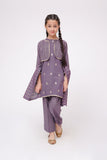 Kids Winter dress | Purple & Gold | Casual 3 Piece Suit | Cotton Gold Dobby Karandi | KAD-03659