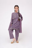 Kids Winter dress | Purple & Gold | Casual 3 Piece Suit | Cotton Gold Dobby Karandi | KAD-03659