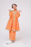 Kids Winter dress | Orange & Multicolor | Casual 2 Piece Suit | Cotton Khaddar Print | KAC-03583