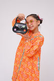 Kids Winter dress | Orange & Multicolor | Casual 2 Piece Suit | Cotton Khaddar Print | KAC-03583
