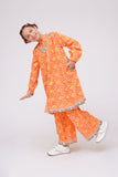 Kids Winter dress | Orange & Multicolor | Casual 2 Piece Suit | Cotton Khaddar Print | KAC-03583