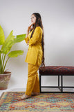 Girls Eid Dress | Mustard & Multicolor | Casual 2 Piece Suit  | Cotton Plain Cambric | GAC-03277