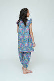 Kids Casual Dress | Blue & MultiColor | Casual 2 Piece Suit | Cotton Digital Lawn Printed | KAC-03526